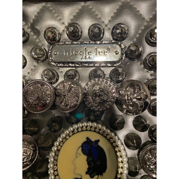 Nicole Lee USA Rare Buttons Spikes Jeweled Handbag Limited Edition Rock Retro - Picture 9 of 9